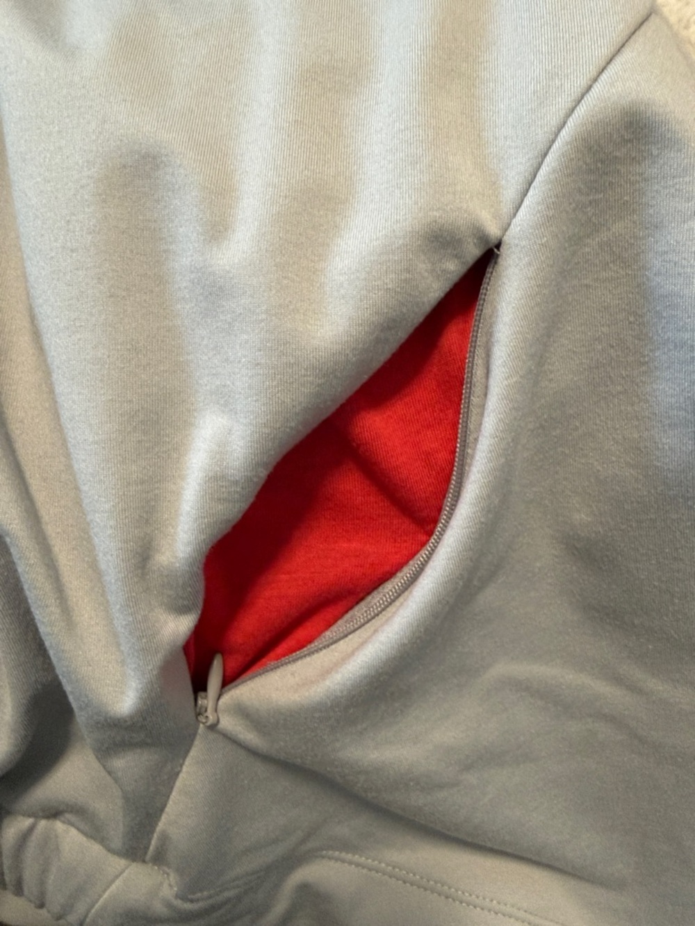 Light Gray Cowl Neck Pullover with Red Pocket Accents - Picture 5 of 5